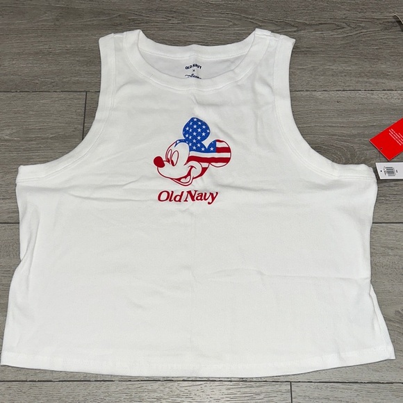Old Navy Tops - NWT Disney Mickey Mouse ribbed White Tank Top with Patriotic Mickey size XXL